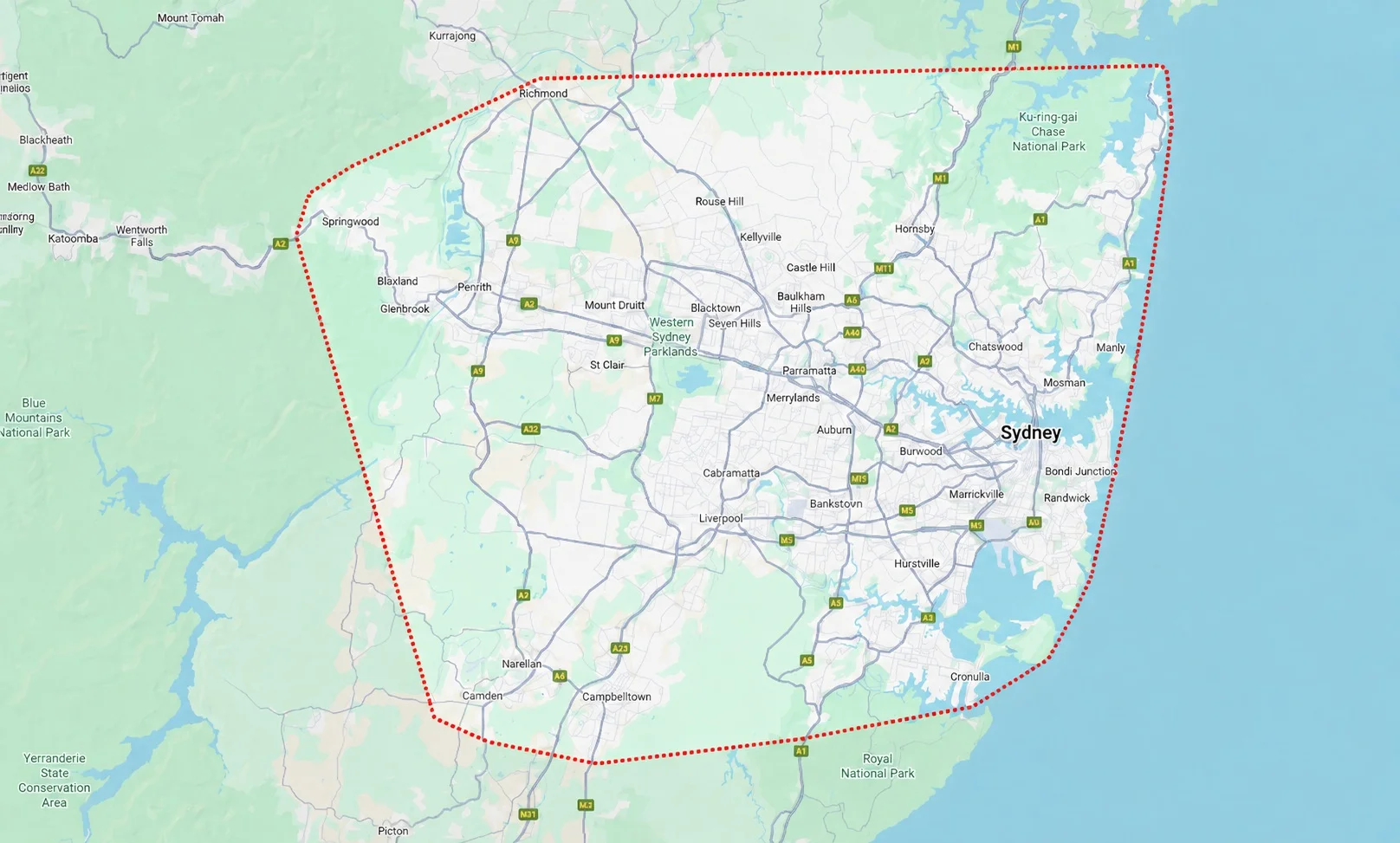 Map of Limitless Painting & Decorating's Greater Sydney service area